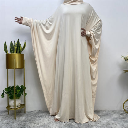 Solid Color Fashion Bat Sleeve Abaya Dress