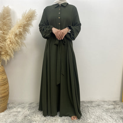 Plain Loose Buttoned Dress with Pockets