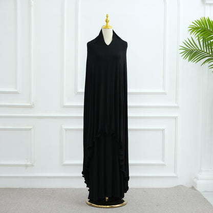Women's Solid Color Dress and Hijab Sets