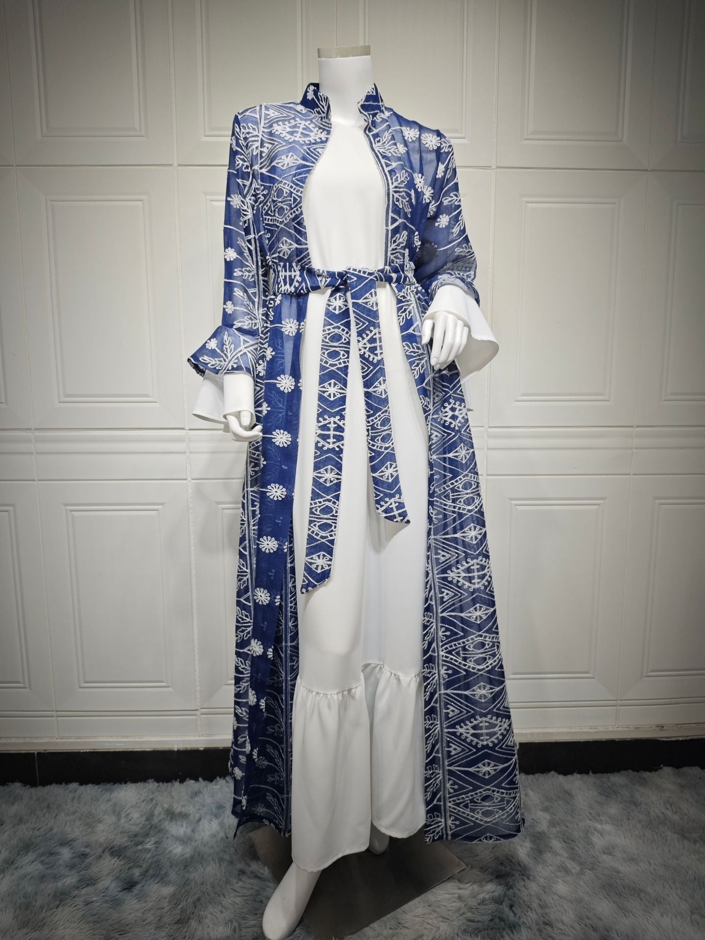 Elegant Long Skirt Embroidered Robe Two-piece Set