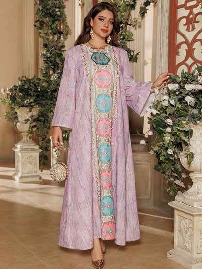 Women's Printed Beaded Embroidered Pullover Dress