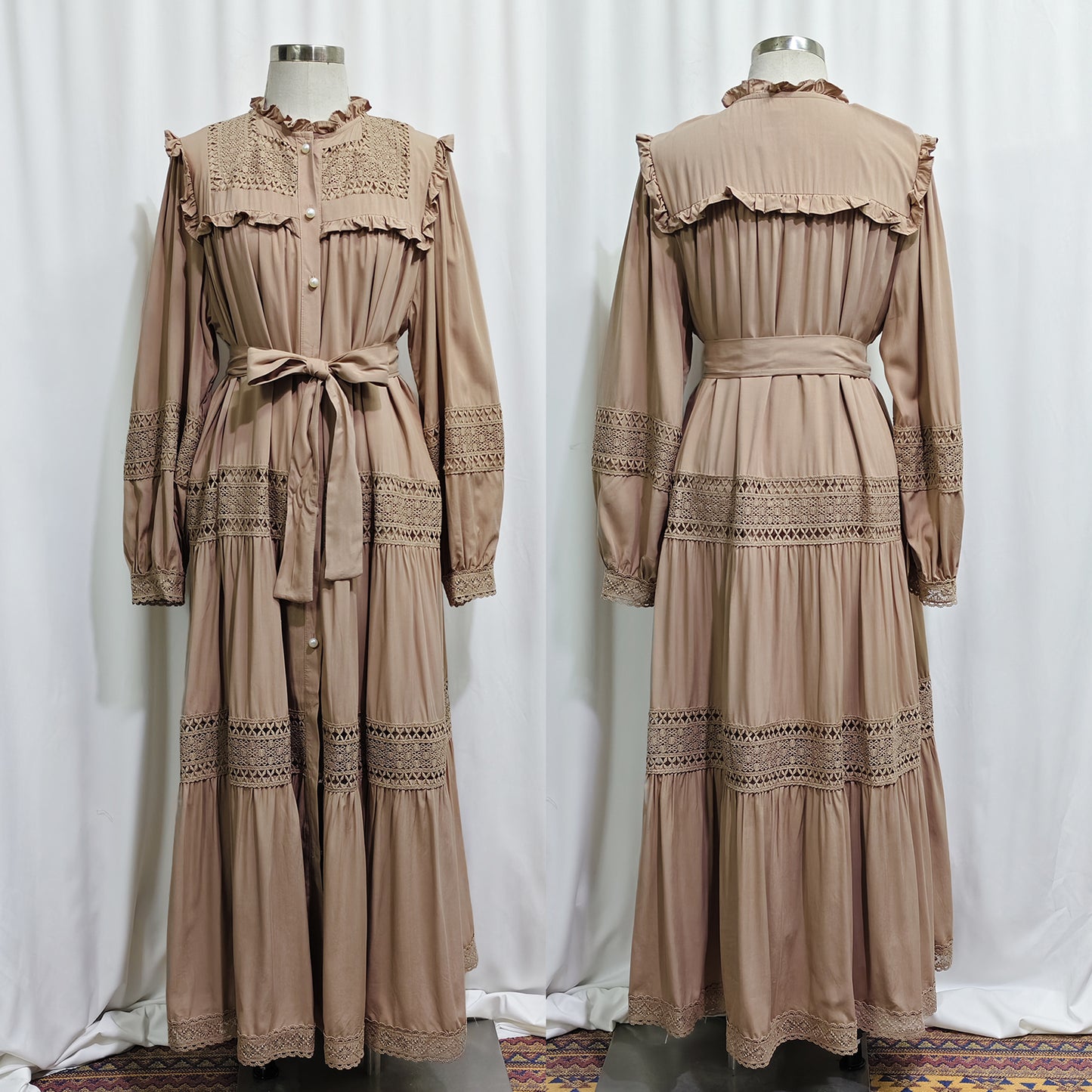 Elegant Ruffle-Trim Long Sleeve Maxi Dress