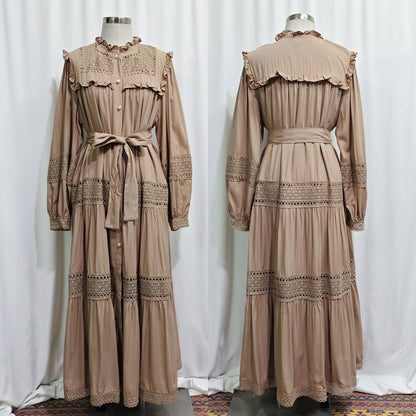 Elegant Ruffle-Trim Long Sleeve Maxi Dress