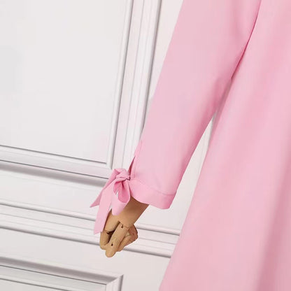 Women's Long-sleeved Solid Color Wooden Button-down Shirt Dress