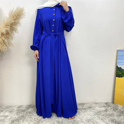 Plain Loose Buttoned Dress with Pockets