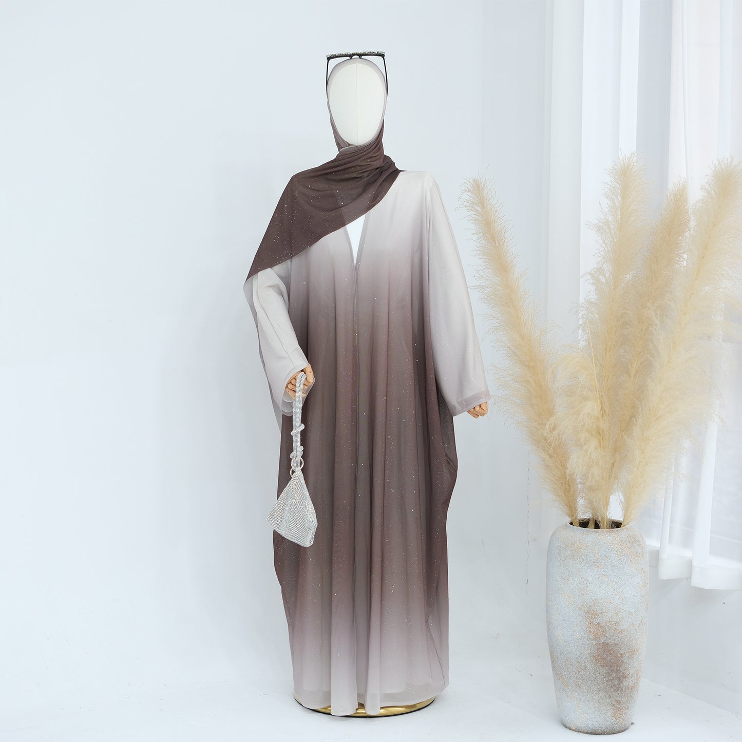 Gradient Everyday Parties Cardigan Robe with Hijab