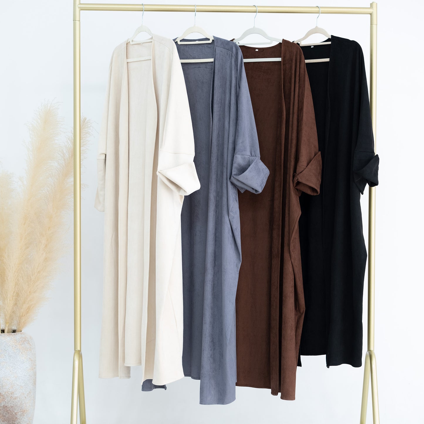 Suede Feel Long Open Abaya Robe