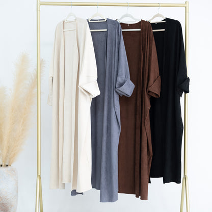 Suede Feel Long Open Abaya Robe