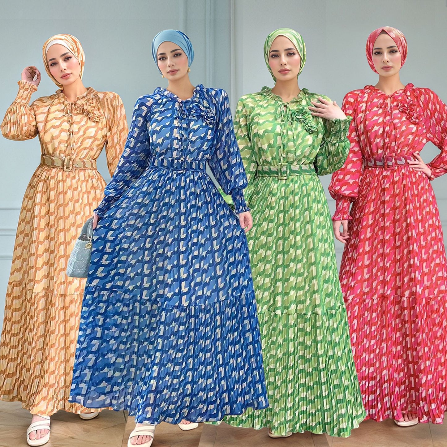 Women's Chiffon Print Pleated Dress
