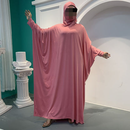 Solid Color Fashion Bat Sleeve Abaya Dress