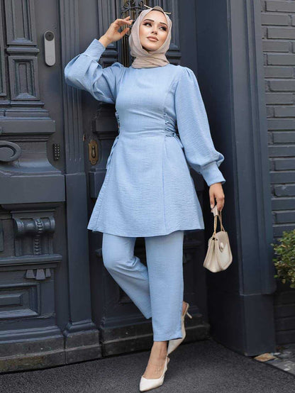 Women's Lace-up Balloon Sleeve Casual Suit