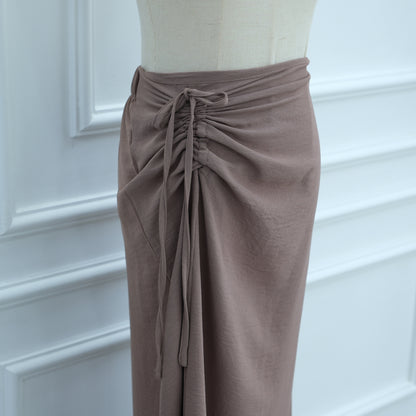 Modest Solid Color Cardigan and Maxi Skirt Two-Piece Set for Women