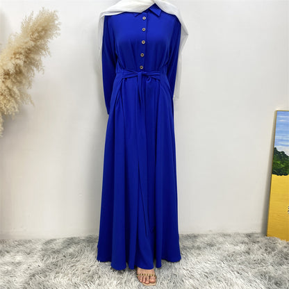 Plain Loose Buttoned Dress with Pockets