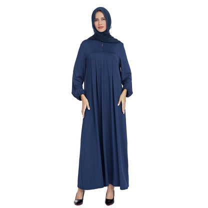 Stand Collar Maxi Dress with Pockets – Modest Long Sleeve Casual Abaya
