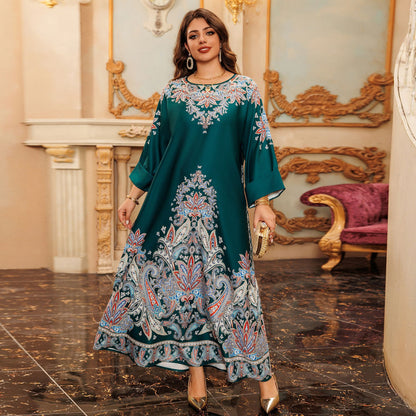 Women's Printed Flower Hot Diamond Dress