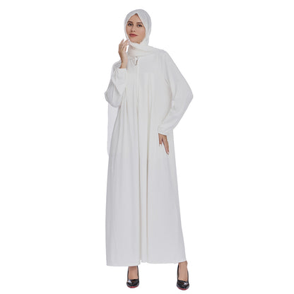 Stand Collar Maxi Dress with Pockets – Modest Long Sleeve Casual Abaya