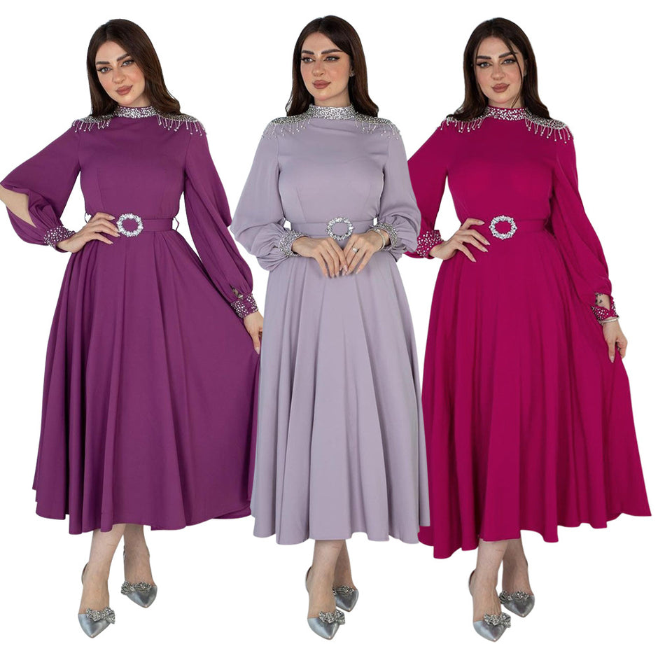 Ladies Colorful Printed Jalabiya – Full-Sleeve Cotton Dress with Embroidery Detailing on Neck main image 1