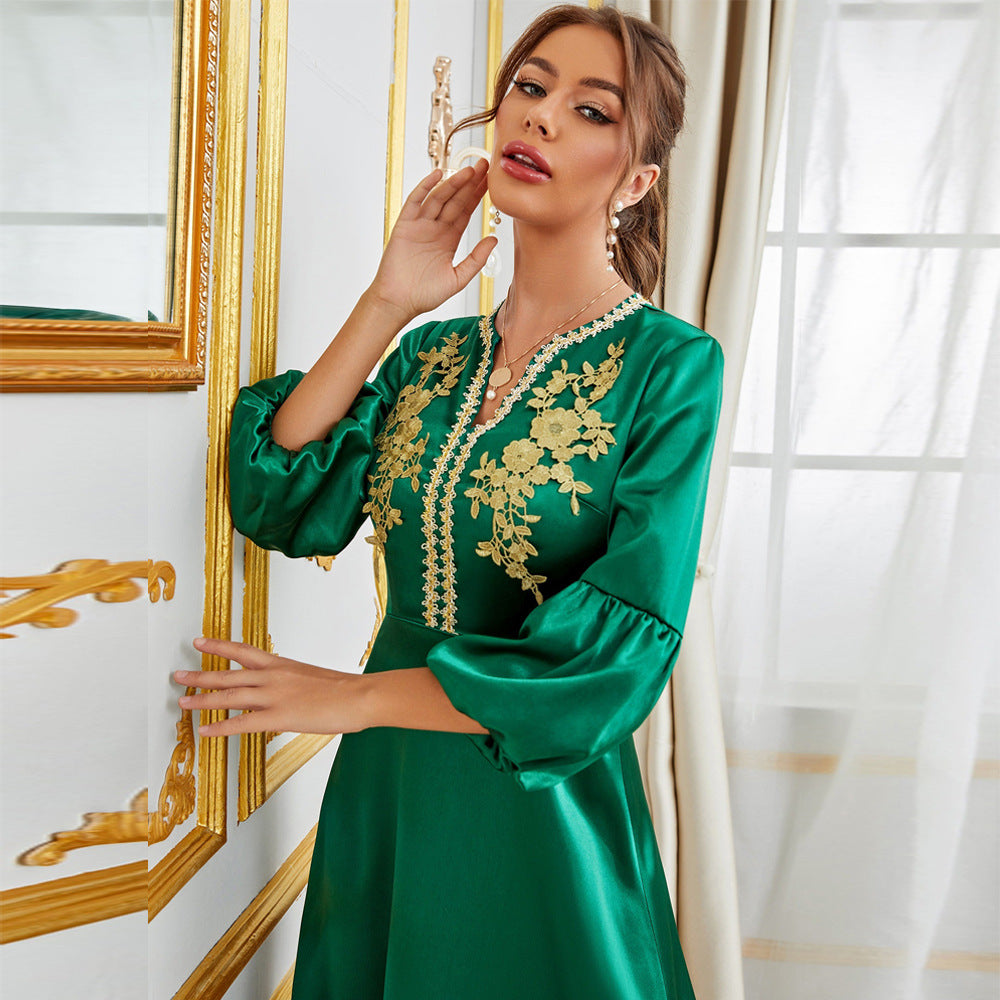 Muslim Applique Green Party Dress