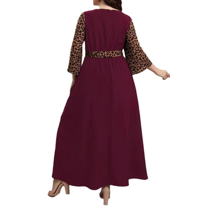 Women's Leopard-print Flared Sleeve Patchwork Dress