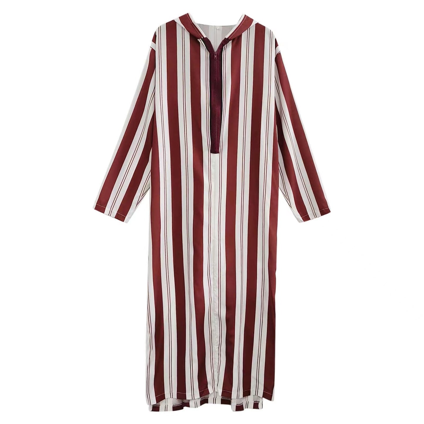Striped Long Muslim Thobe Hoodie