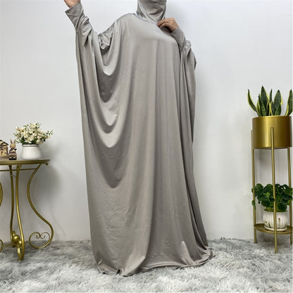 Solid Color Fashion Bat Sleeve Abaya Dress