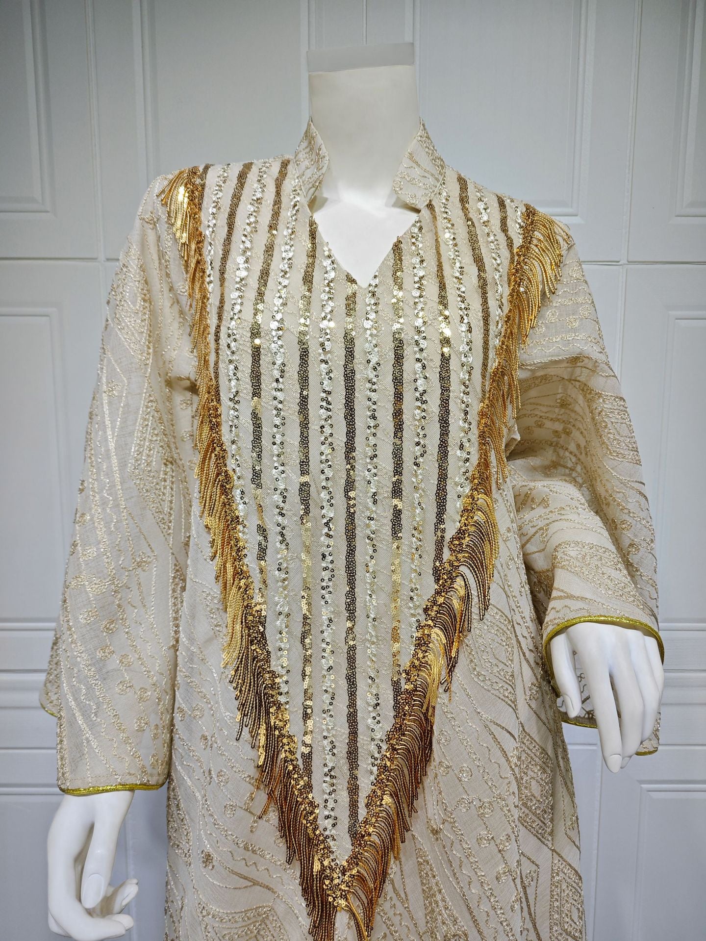 Women's Mesh Embroidered Sequin Jalabiya Dress