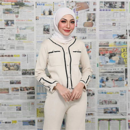 Women's Pocket Patchwork Knit Seven Pants Two-piece Sets
