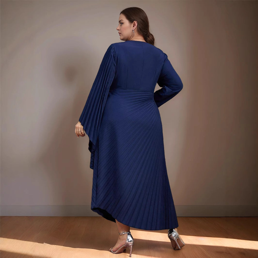 Women's Asymmetric Pleated Dress Set with Diamonds