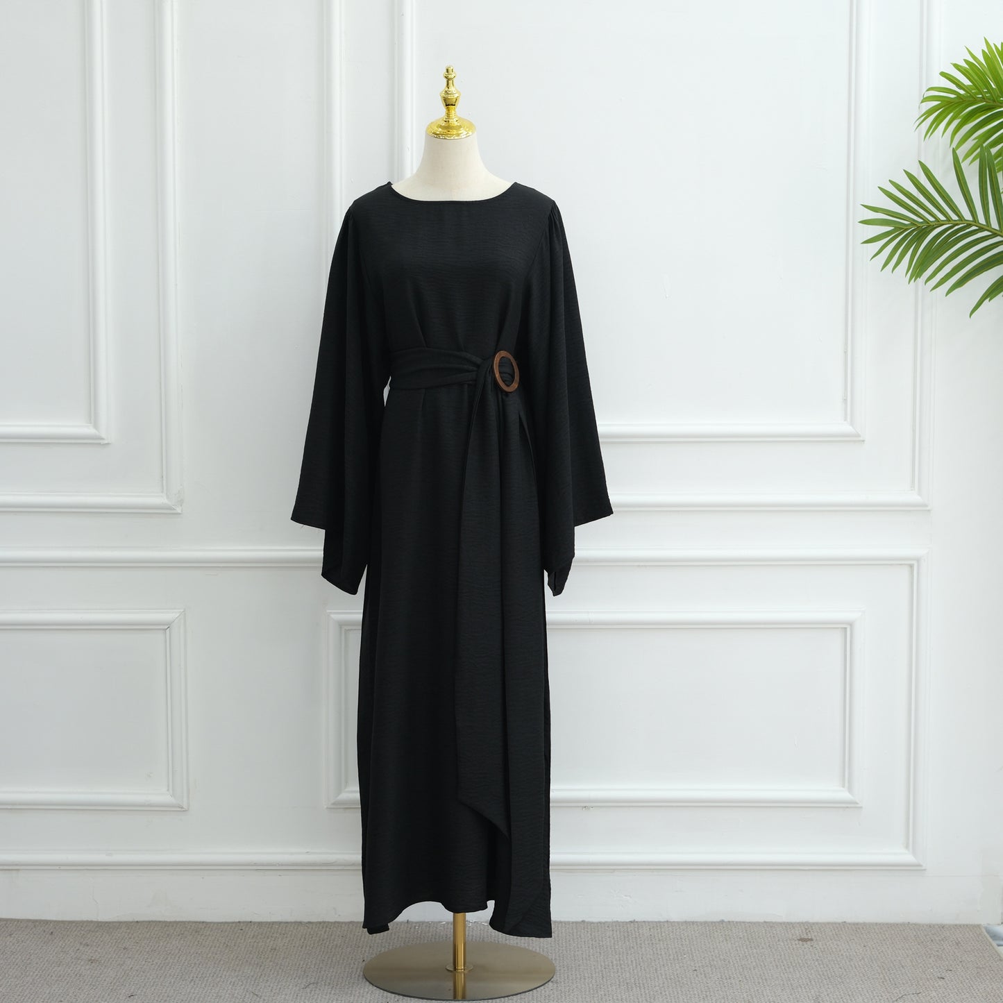 Elegant Belted Wide-Sleeve Maxi Dress for Women