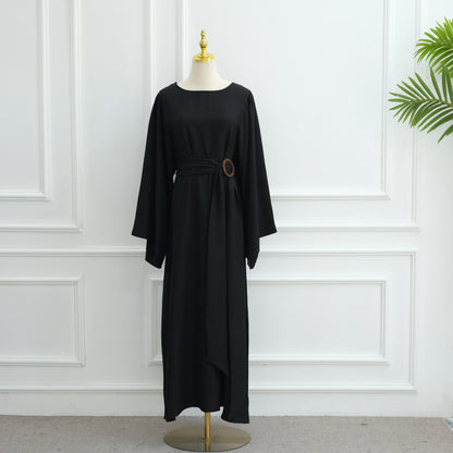 Elegant Belted Wide-Sleeve Maxi Dress for Women