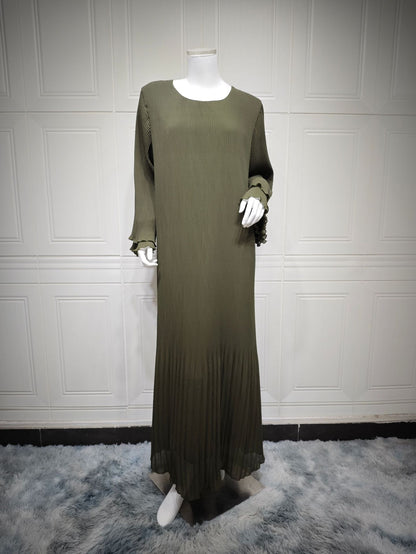 Chiffon Pleated Long-Sleeved Dress