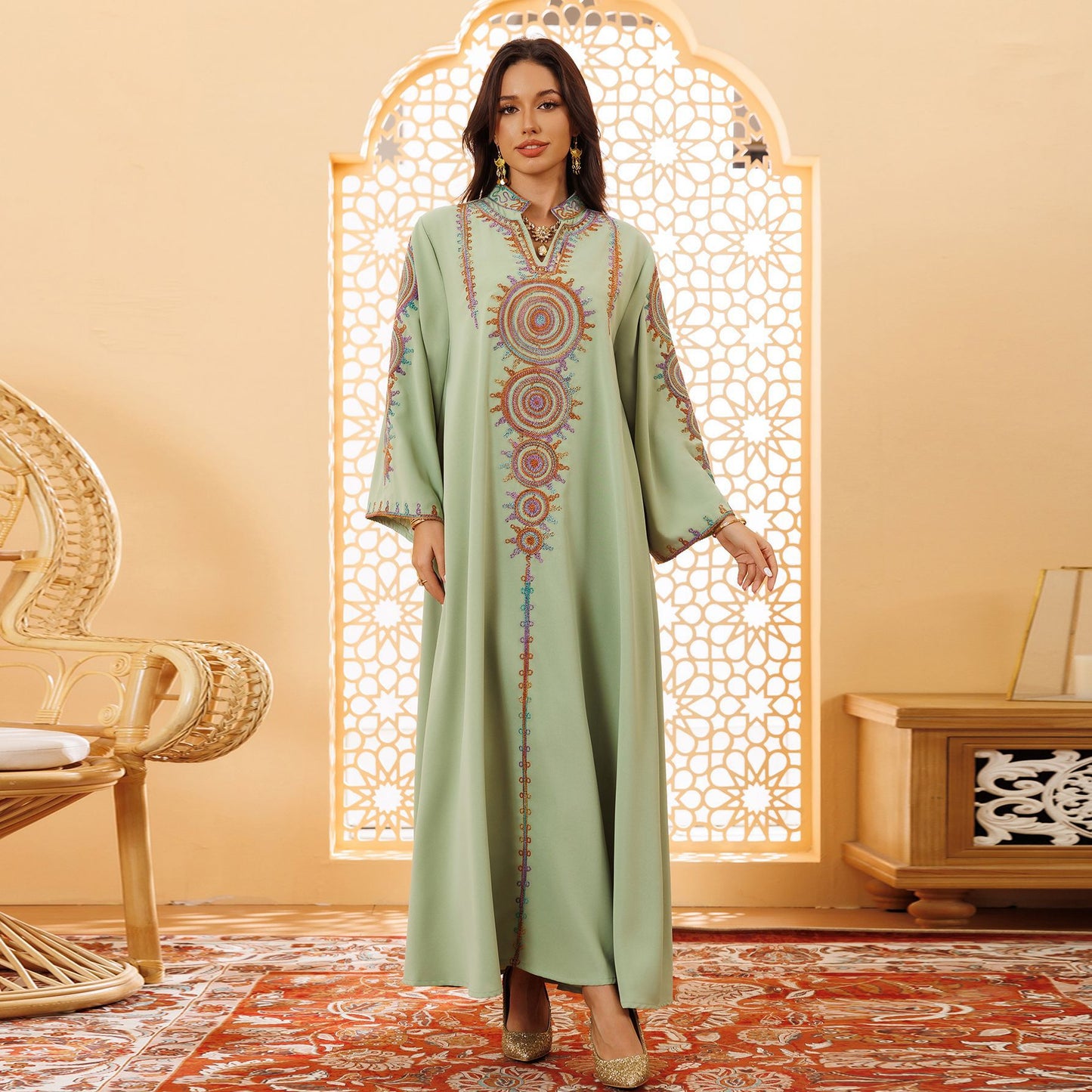 Women's Embroidered Home Gown Dress