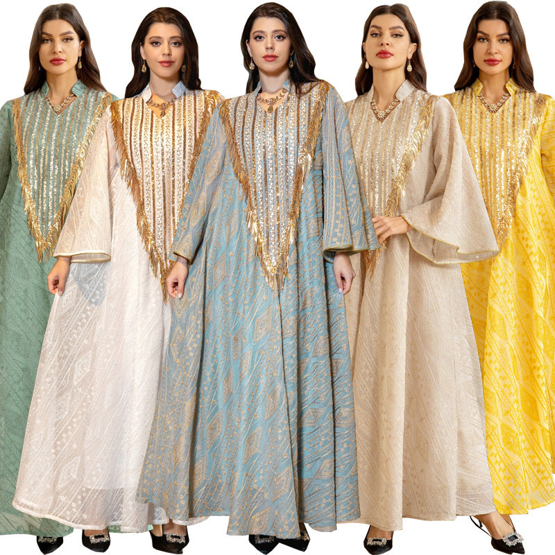 Women's Mesh Embroidered Sequin Jalabiya Dress