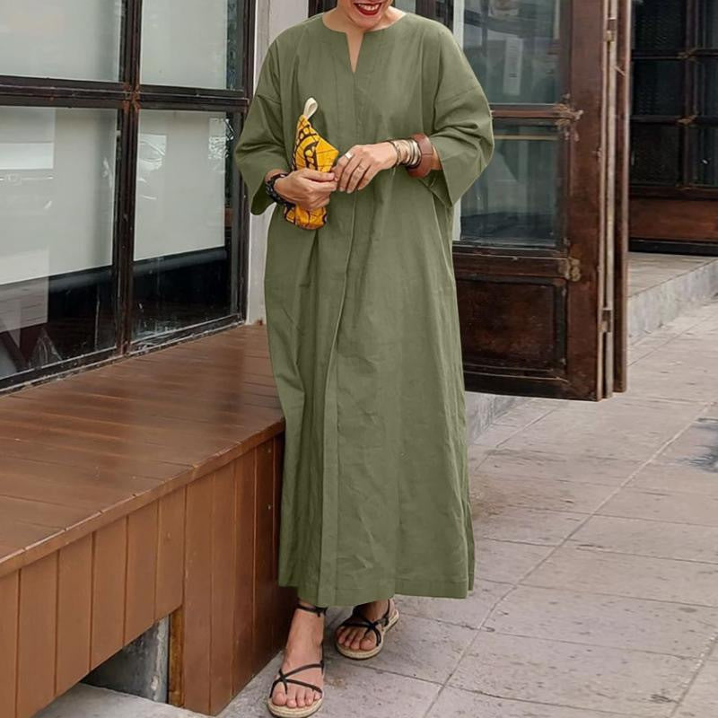 Solid Color Loose Casual Cotton and Linen Dress
