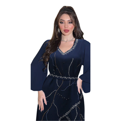 Women's Hot Diamond Chiffon Dress with Belt