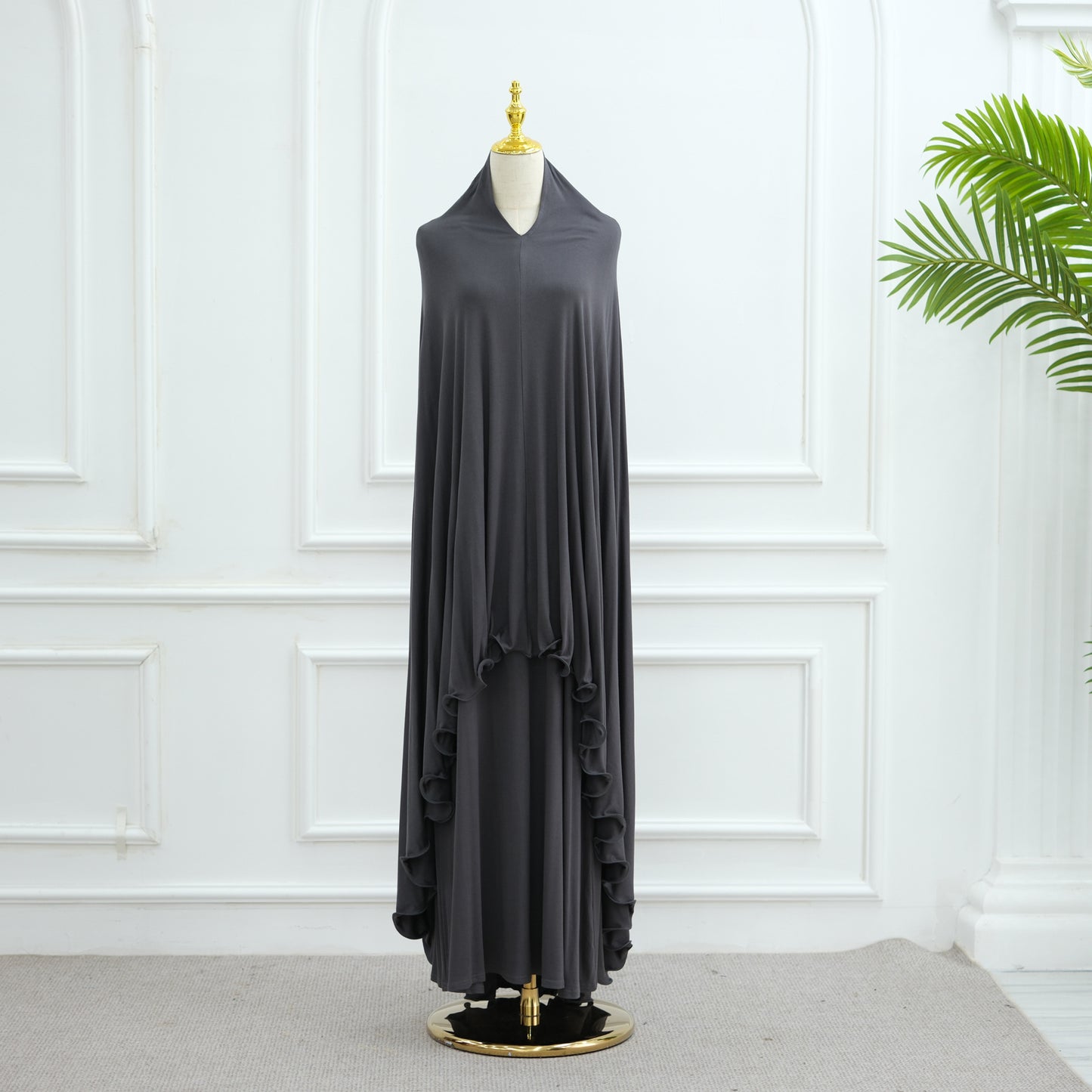 Women's Solid Color Dress and Hijab Sets