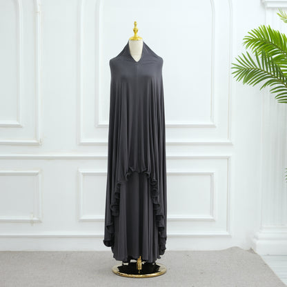 Women's Solid Color Dress and Hijab Sets