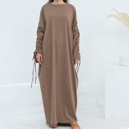 Cuff Drawstring Middle East Modest Maxi Robe Abaya