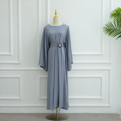 Elegant Belted Wide-Sleeve Maxi Dress for Women
