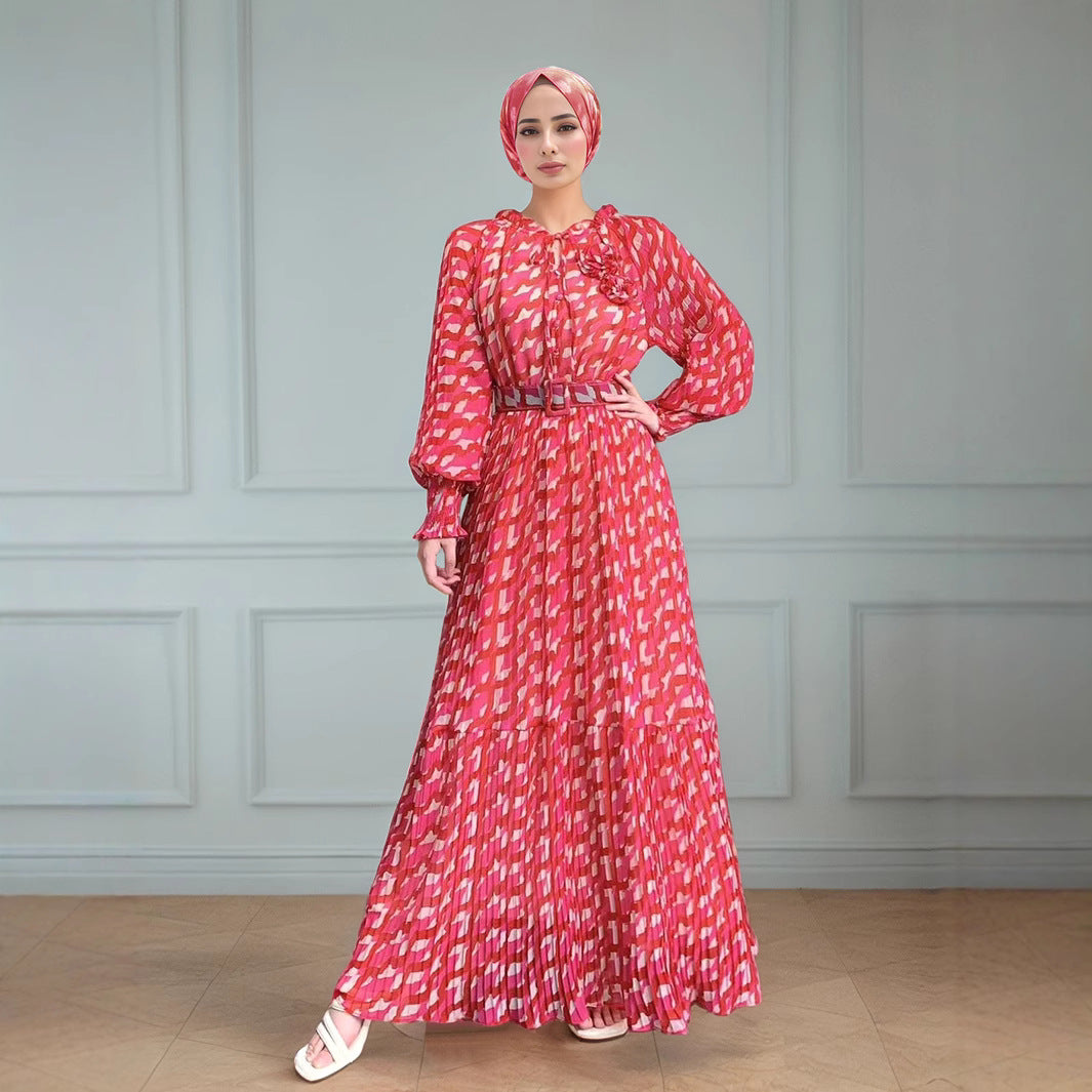 Women's Chiffon Print Pleated Dress