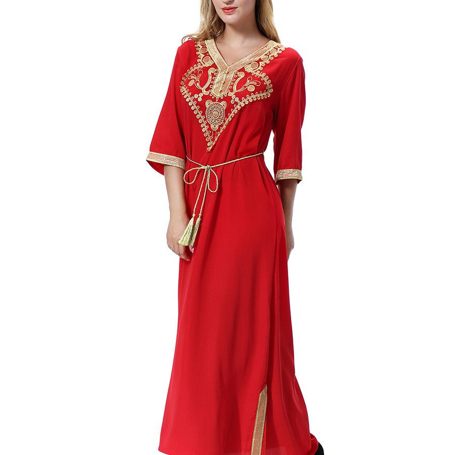 Women's Half-sleeved V-Neck Maxi Dress