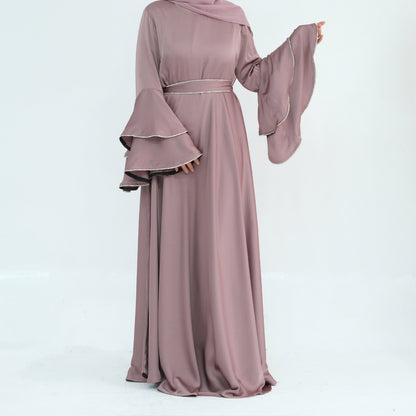 Beaded Nida Double-Layer Flare Sleeve Luxury Modest Maxi Dress