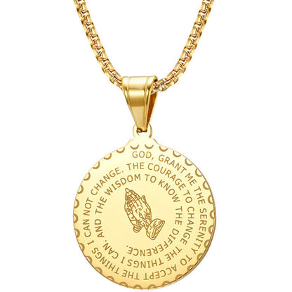 Stainless Steel Pendant Prayer Hand Medallion Necklace