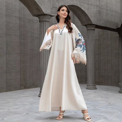 Muslim Polyester Fringe Rhinestone Party Maxi Dress