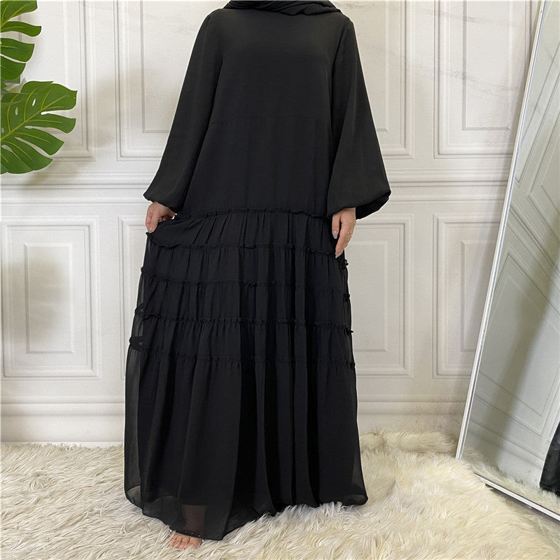 Chiffon Solid Color Large Hem Loose Dress