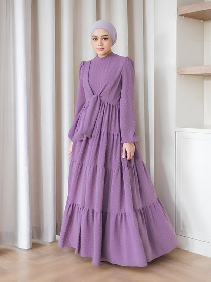 Ruffle Trim Maxi Dress with Lantern Sleeves