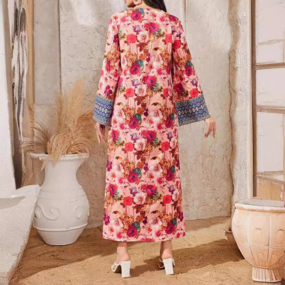 Women's Printed Color-block Flared Sleeve Dress