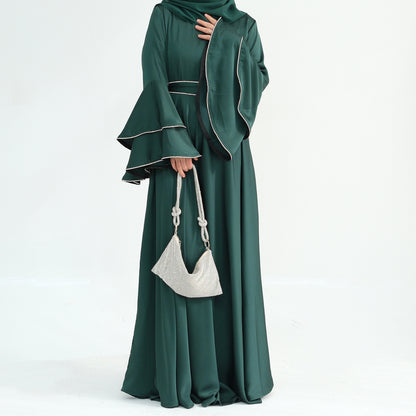 Beaded Nida Double-Layer Flare Sleeve Luxury Modest Maxi Dress