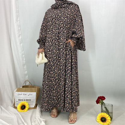 Women's Muslim Floral Dress with Headscarf