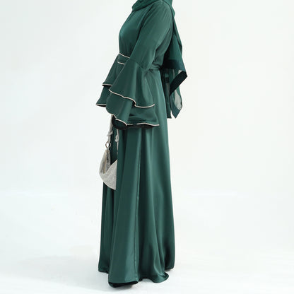 Beaded Nida Double-Layer Flare Sleeve Luxury Modest Maxi Dress